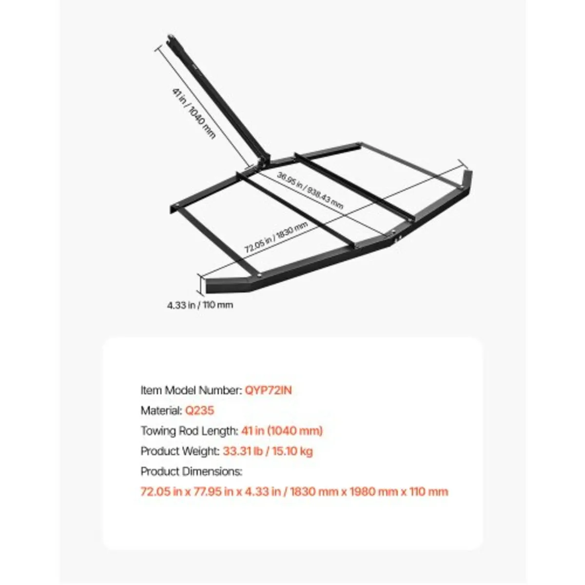 Drag Harrow 72" Width Tow Behind Drag Harrow Steel - Image 2