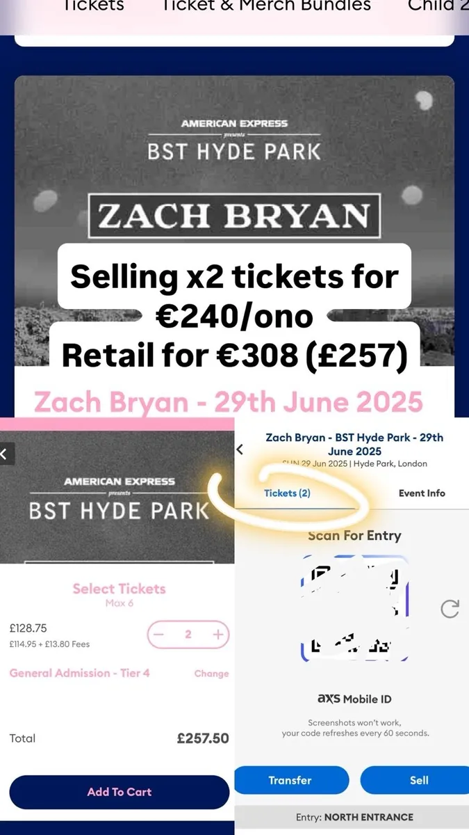 2 Zach Bryan tickets 29th June London - Image 1