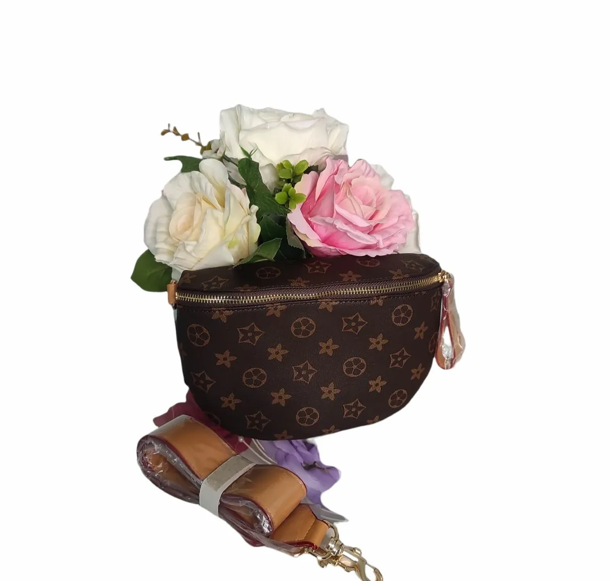 Brown patterned kidney bag - Image 4
