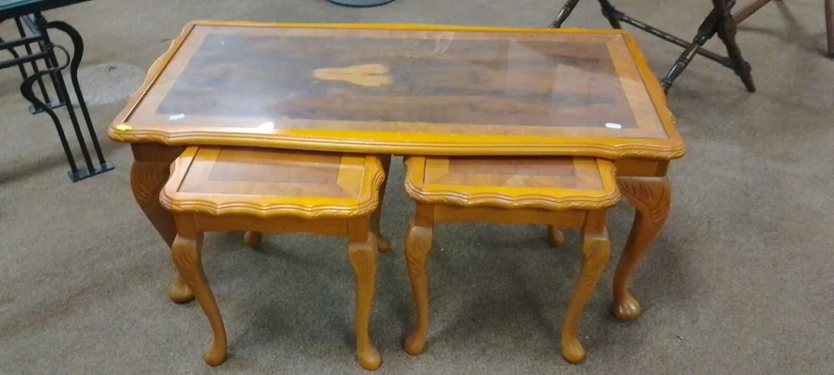 Walnut Effect Coffee Table Plus Two - Image 1
