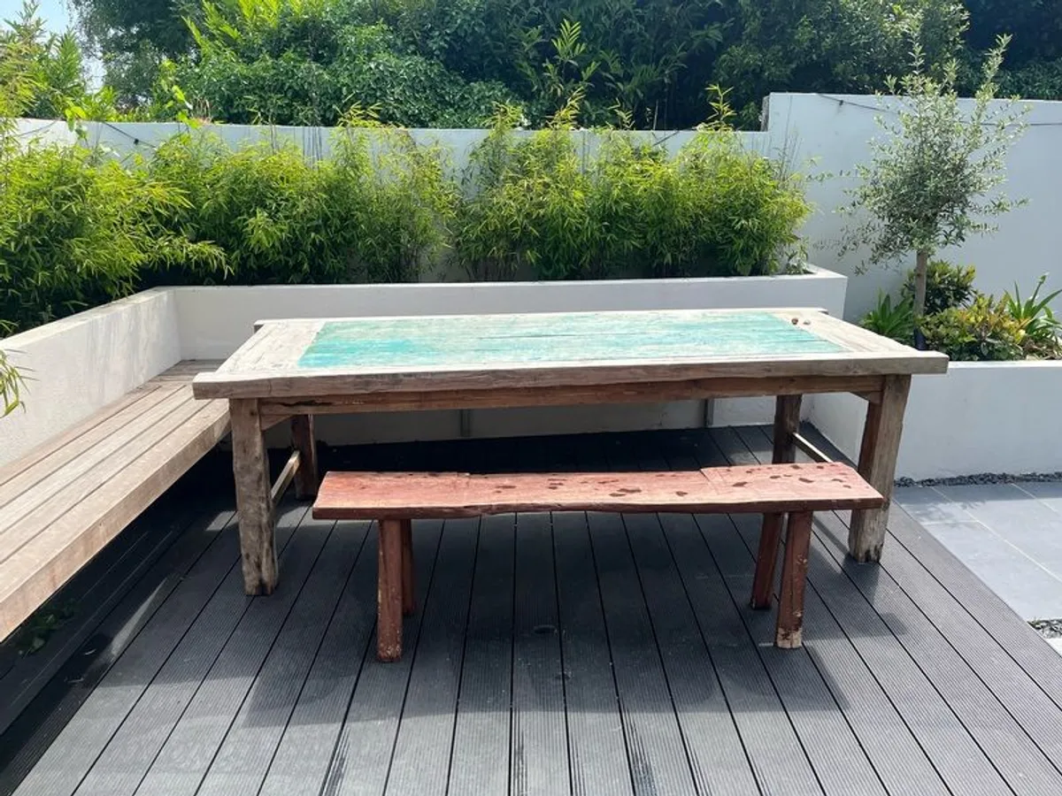Handmade Teak Garden Table & Bench - Image 1
