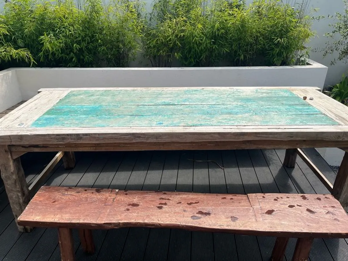 Handmade Teak Garden Table & Bench - Image 3