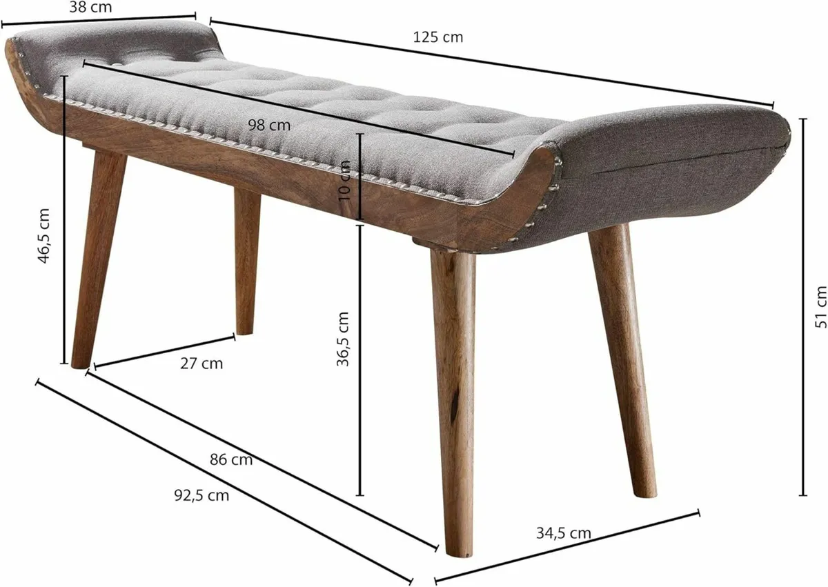 Chesterfield Upholstered Fabric Bench with Solid W - Image 2