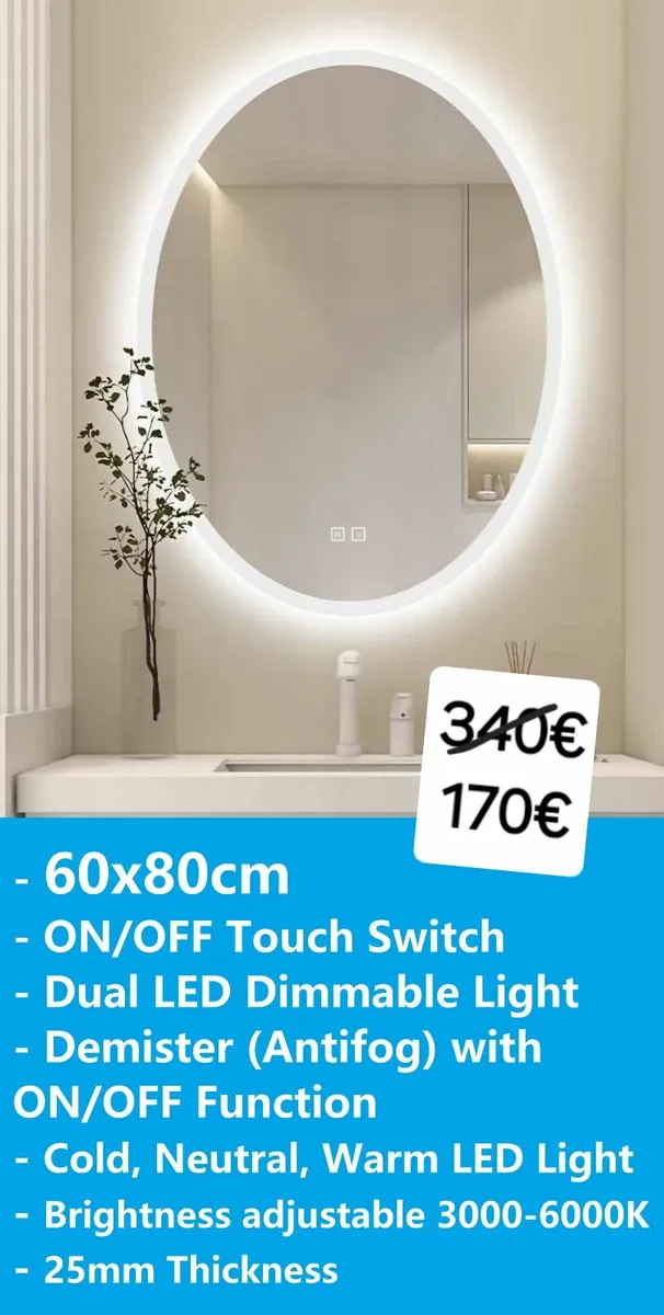 LED Bathroom Mirror 60x80cm - Image 1