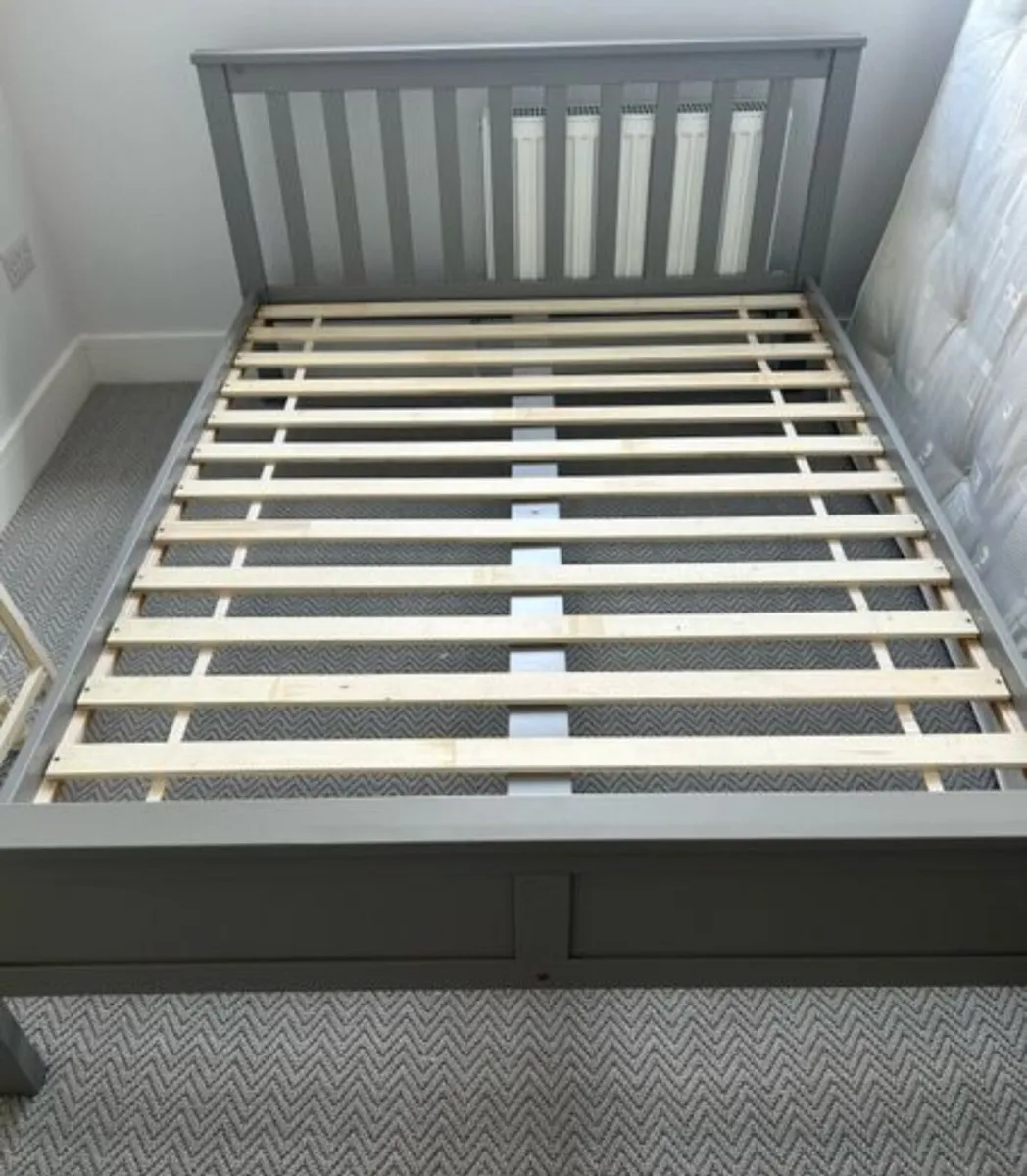 As New - Beautiful Grey 4 Ft 6” Wooden Double Bed - Image 1