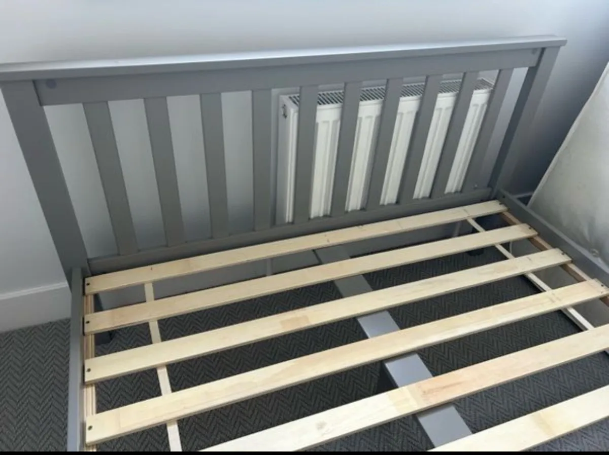 As New - Beautiful Grey 4 Ft 6” Wooden Double Bed - Image 2