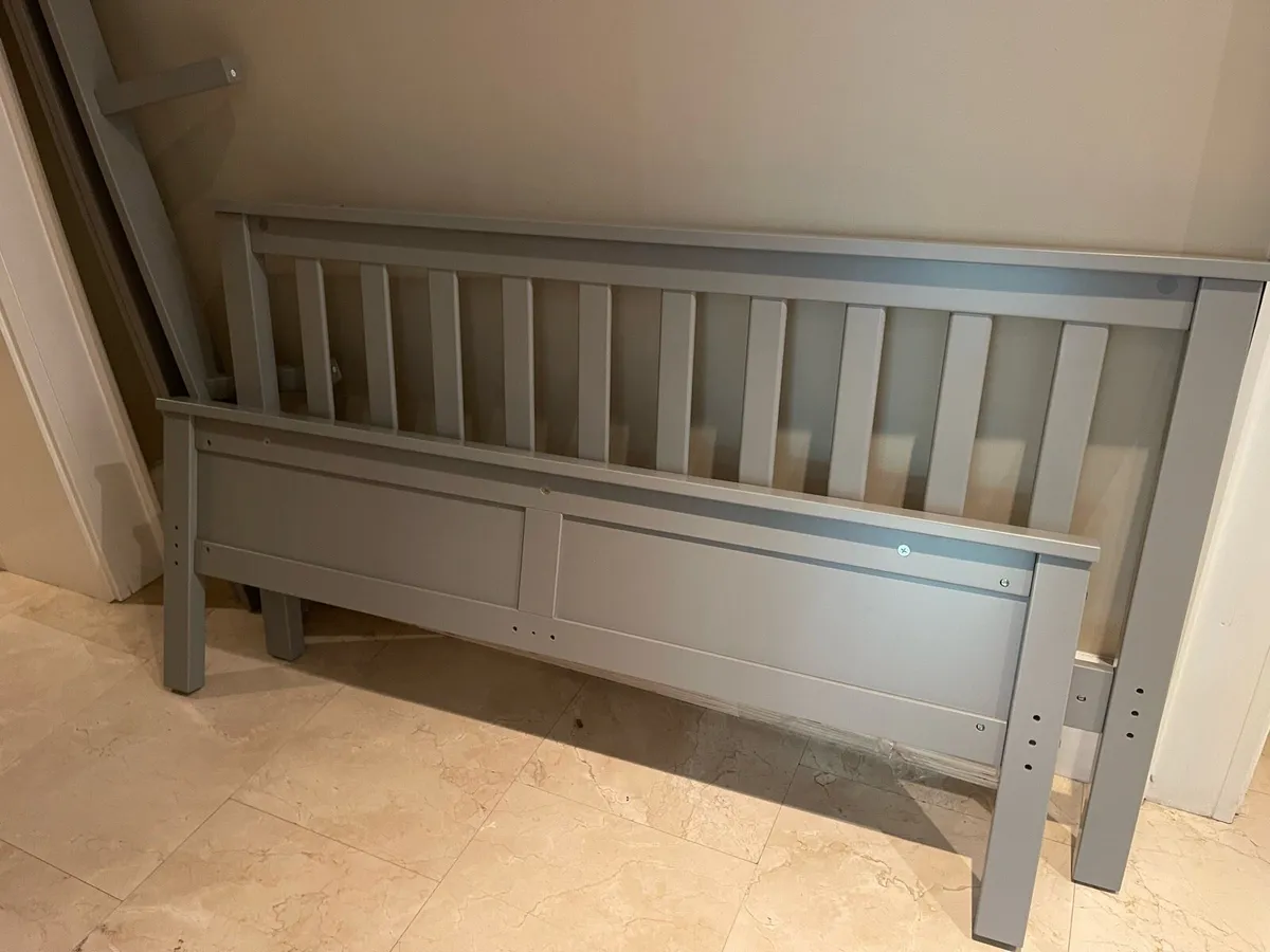 As New - Beautiful Grey 4 Ft 6” Wooden Double Bed - Image 3