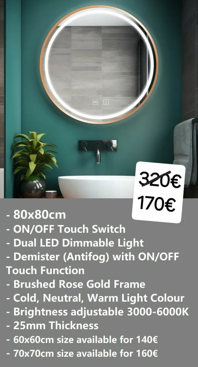 LED Bathroom Mirror 80x80cm - Image 1