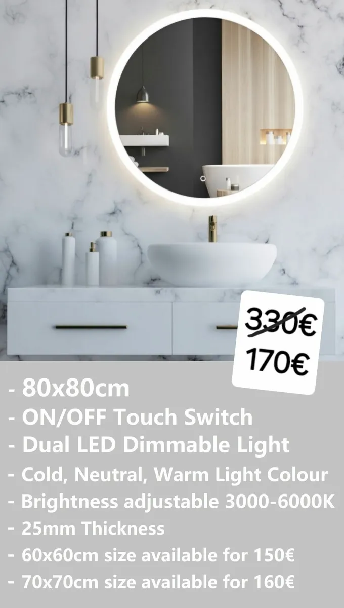 LED Bathroom Mirror 80x80cm - Image 1