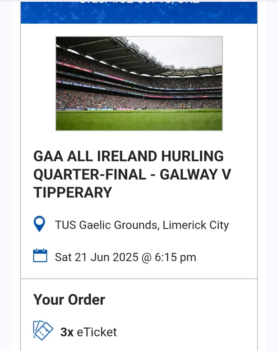 Galway vs Tipperary SHC 3 x tickets
