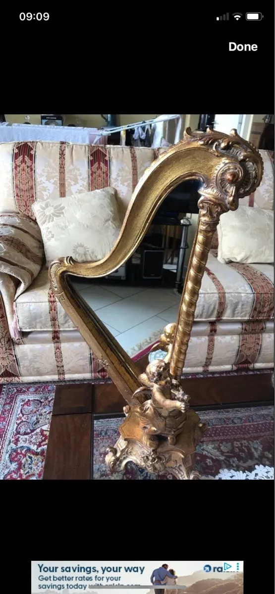 Antique Harp Shaped Tabletop Mirror - Image 1