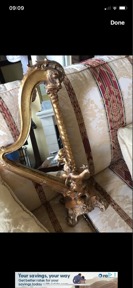 Antique Harp Shaped Tabletop Mirror - Image 3