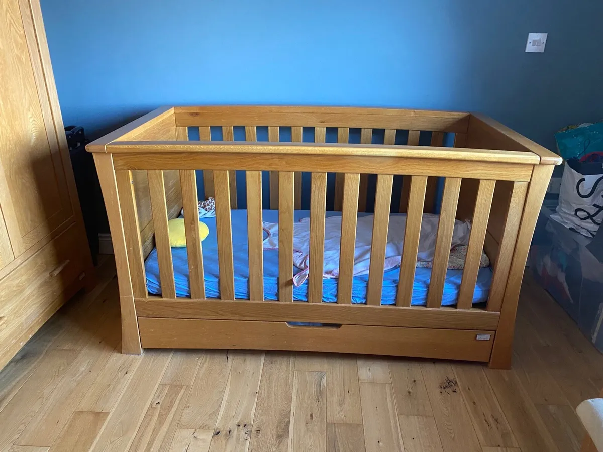 Solid Oak Cot, Changing Unit and wardrobe - Image 1