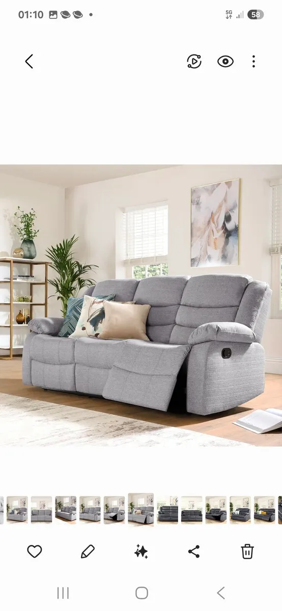 Hudson grey fabric recliner couch reduced