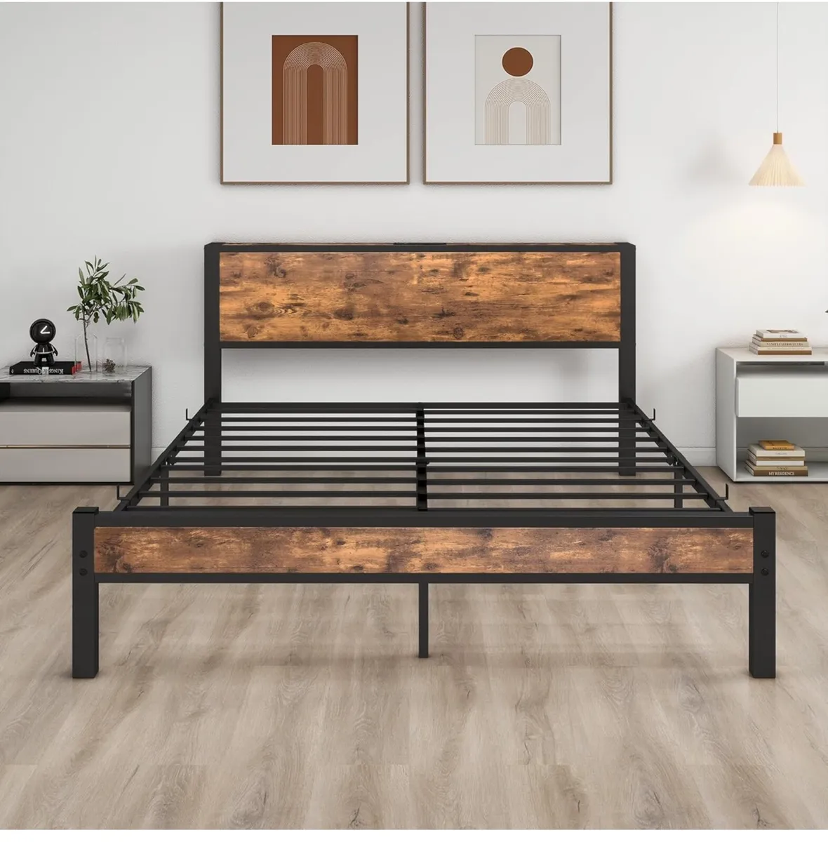 King Size Bed Frame with Wooden Storage Headboard - Image 3