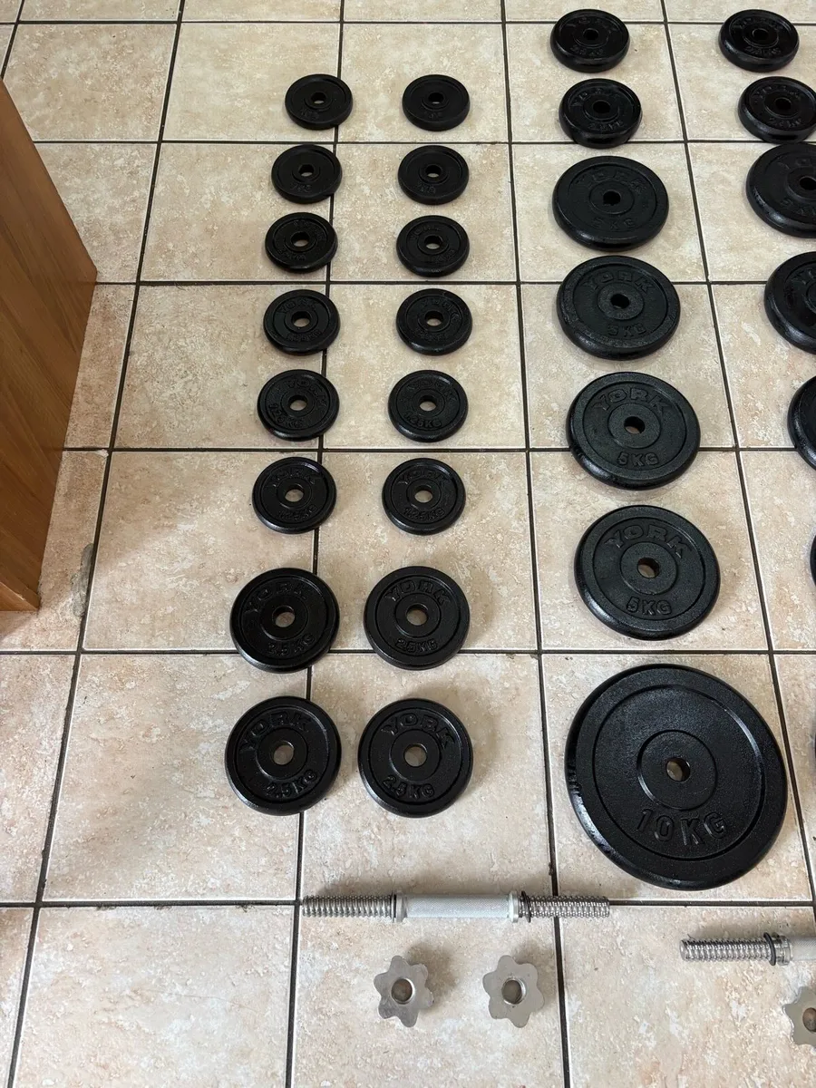 ALL METAL LARGE WEIGHTLIFTING PLATES AND BARS SET! - Image 3
