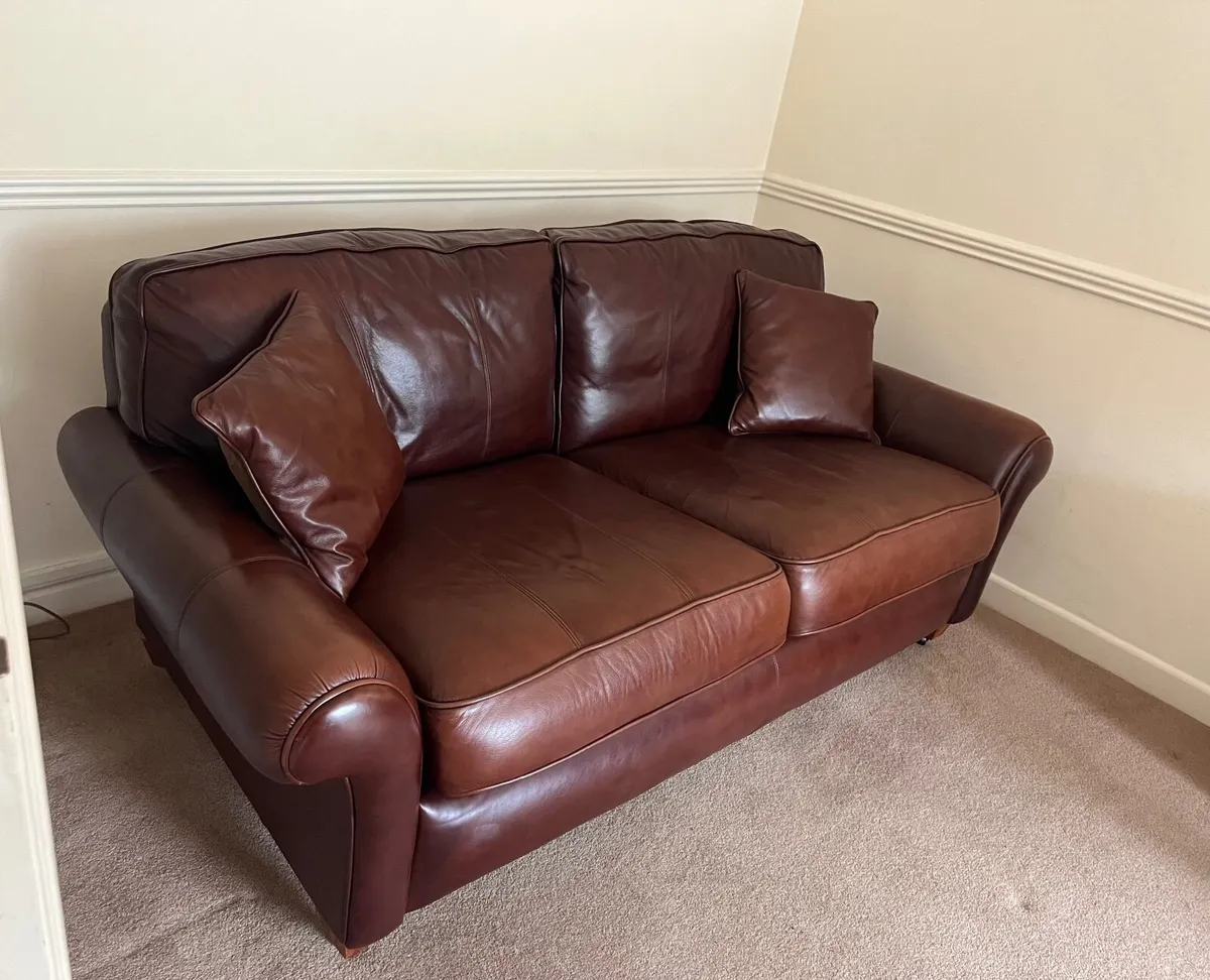 Brown Leather Sofa / Couch - Image 2