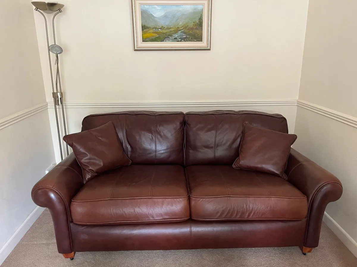 Brown Leather Sofa / Couch - Image 3