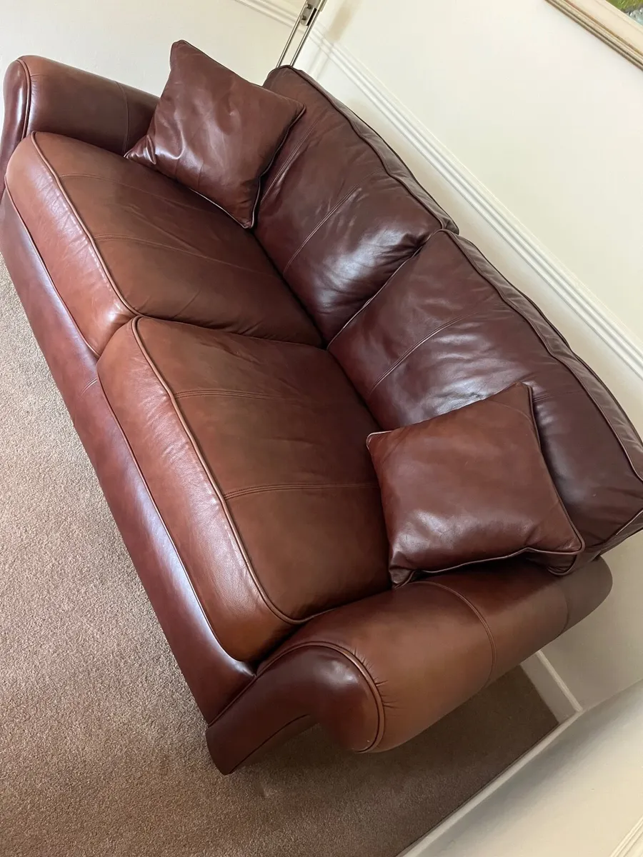 Brown Leather Sofa / Couch - Image 4