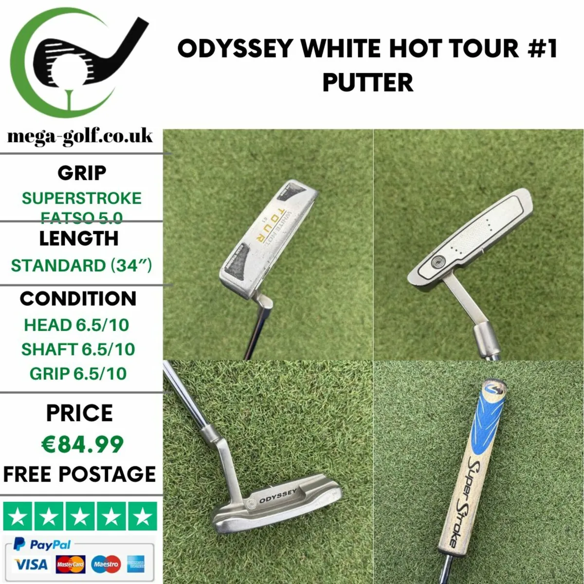 ODYSSEY WHITE HOT TOUR #1 PUTTER / 34″ - Image 1