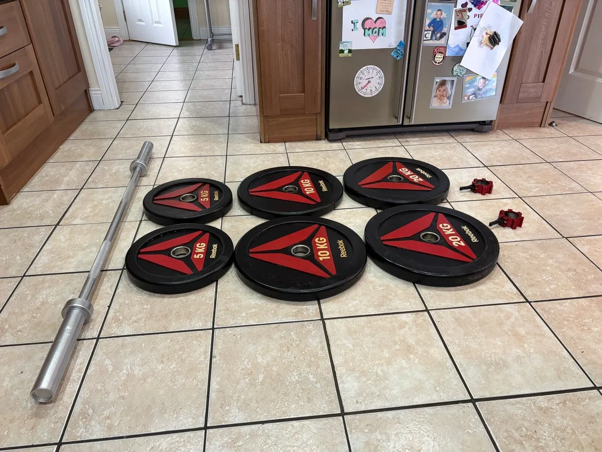 CHEAP RARE REEBOK THIN OLYMPIC PLATES  + BAR! - Image 1