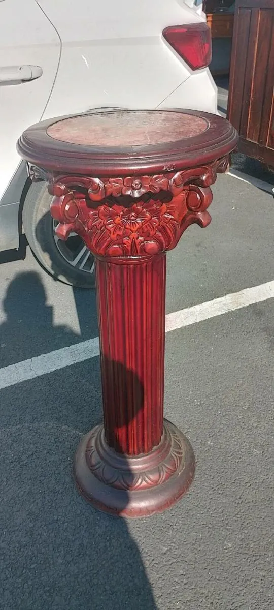 Decorative Mahogany And Marble Plant Stand - Image 1