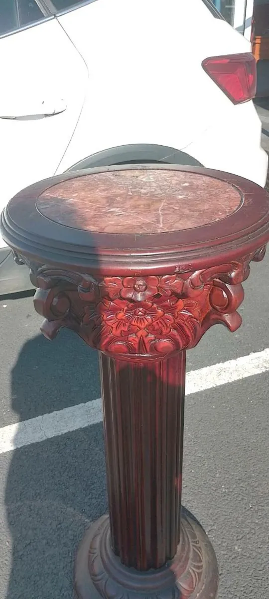 Decorative Mahogany And Marble Plant Stand - Image 2