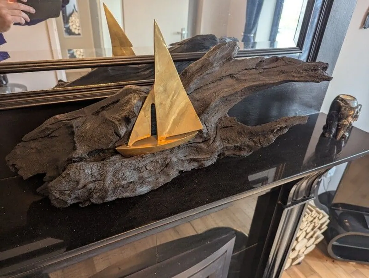 Bog Oak Brass Boat Sculpture - Image 4