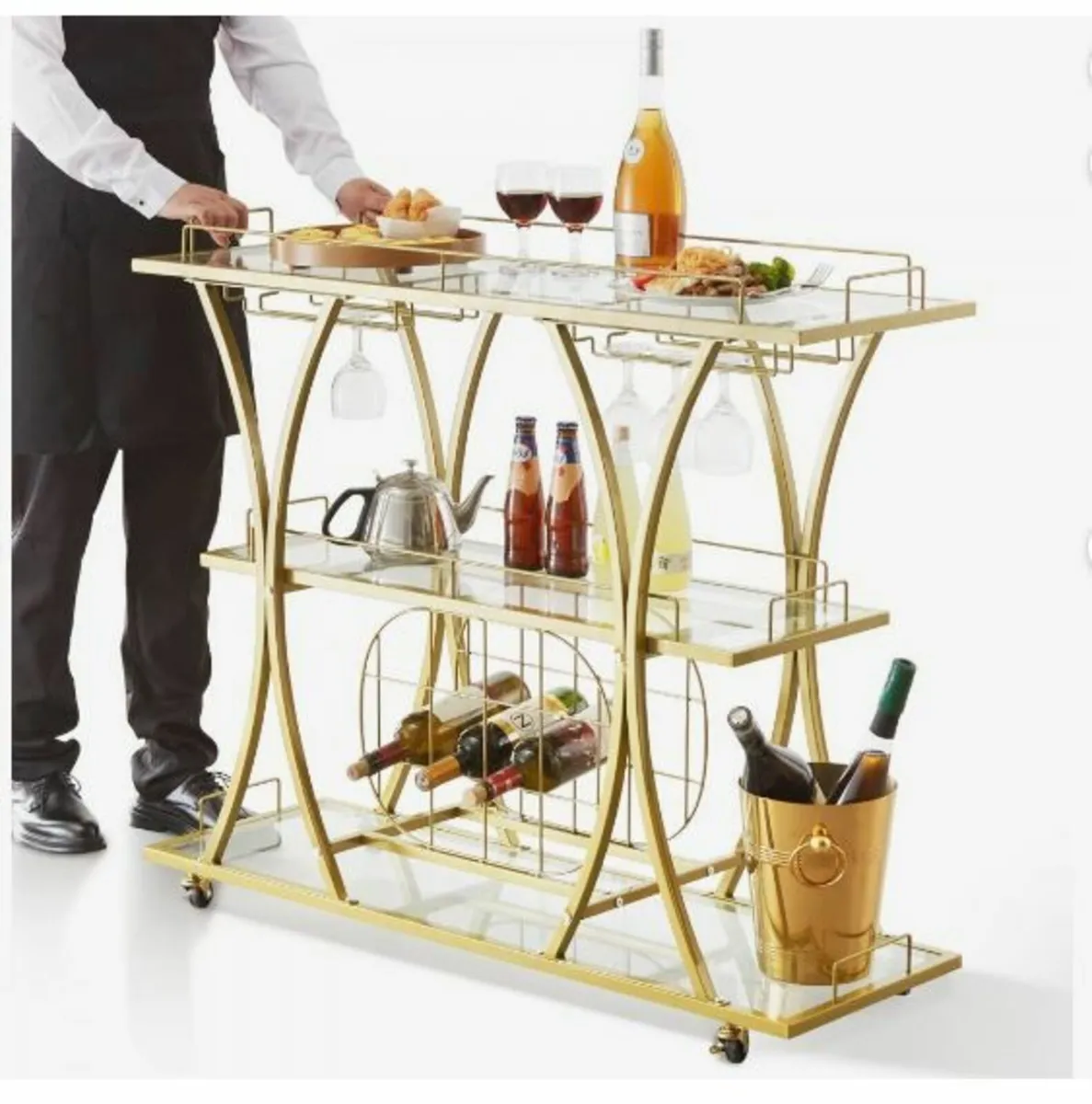 Bar Cart Gold, 3 Tiers Home Bar Serving - Image 2