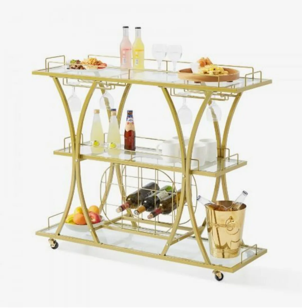 Bar Cart Gold, 3 Tiers Home Bar Serving - Image 4