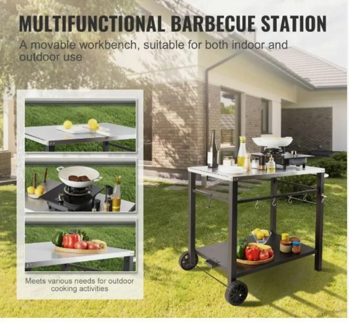 Outdoor Grill Dining Cart with Double-Shelf, BBQ - Image 2