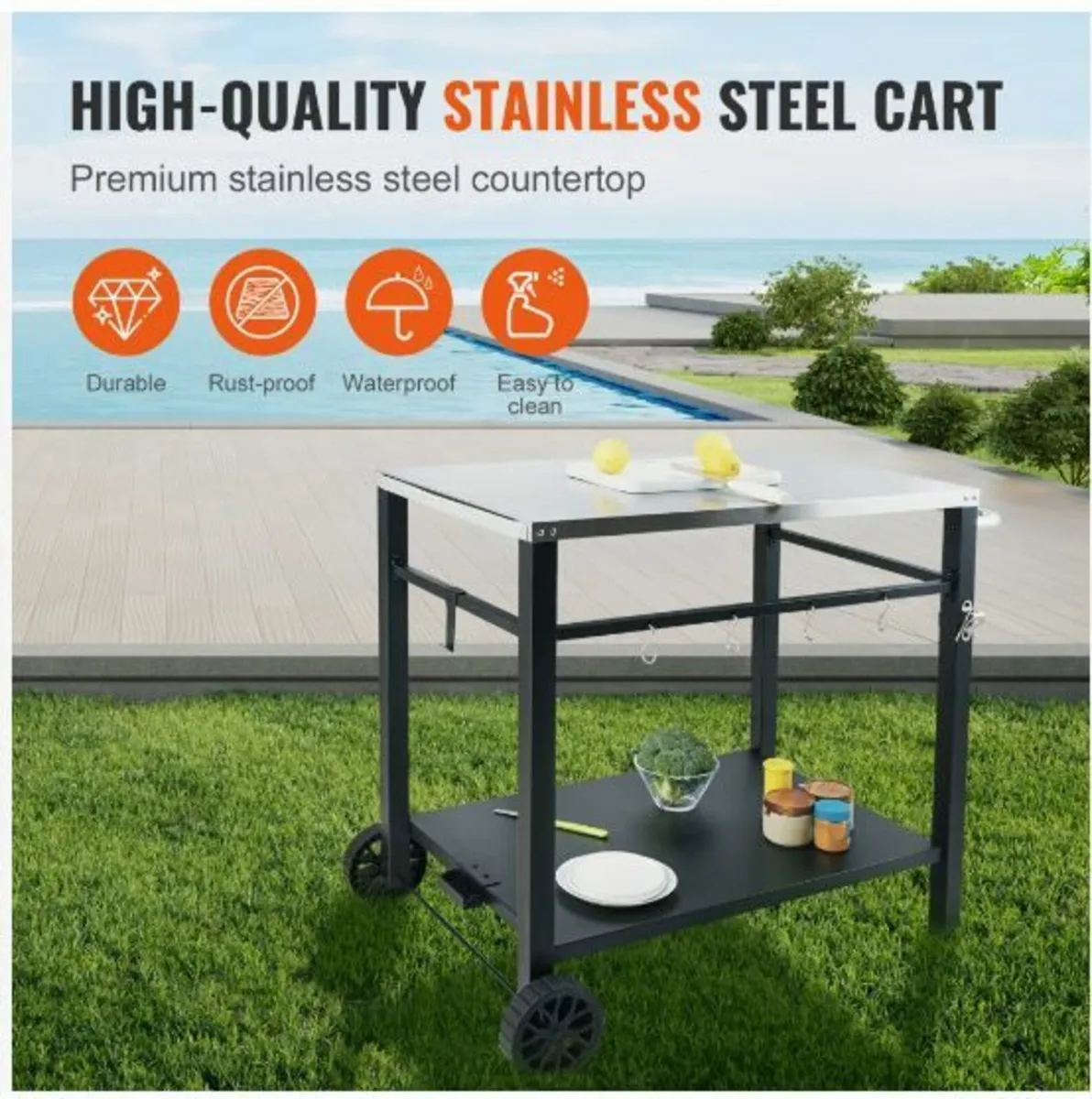 Outdoor Grill Dining Cart with Double-Shelf, BBQ - Image 3
