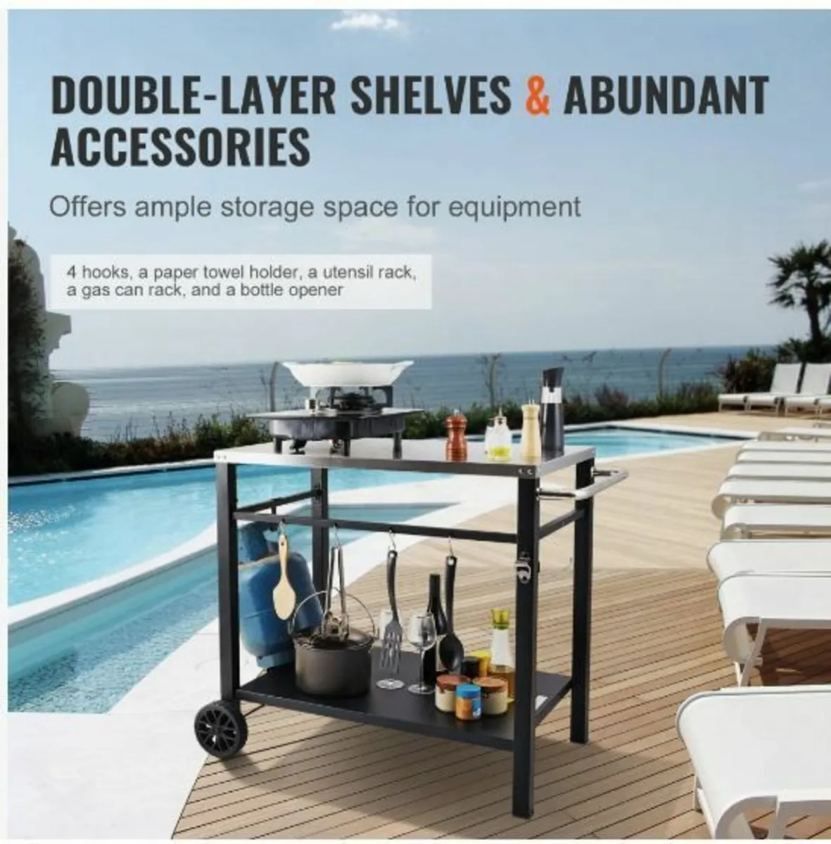 Outdoor Grill Dining Cart with Double-Shelf, BBQ - Image 4