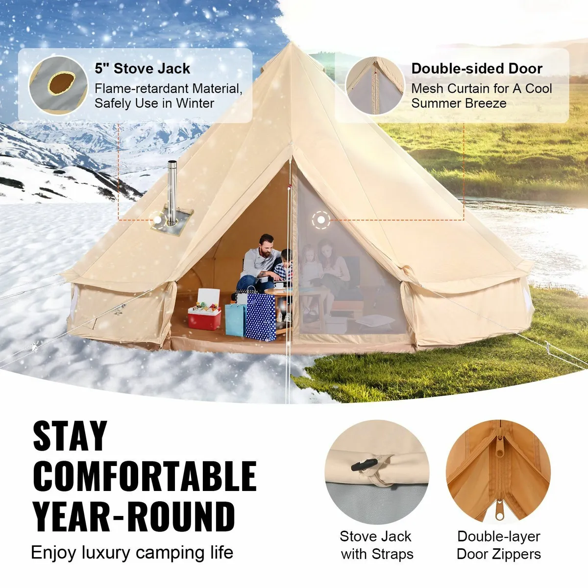 Canvas Bell Tent, 4 Seasons 3 m/9.8ft Yurt Tent - Image 2