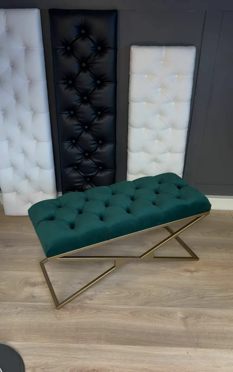 Metal-Framed Bench 100x40cm Gold Frame / Velour - Image 3