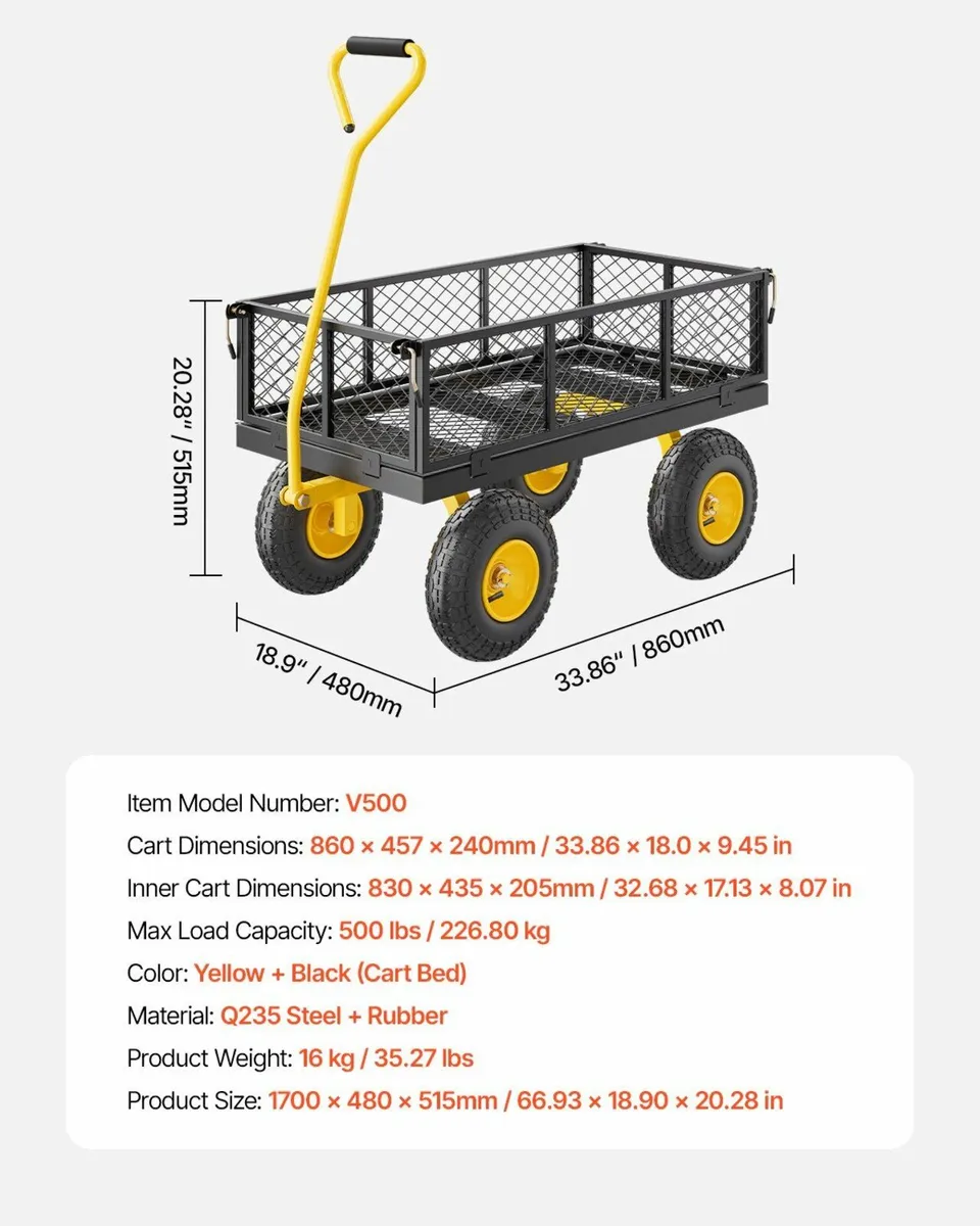 Steel Garden Cart 500lb Capacity Heavy Duty Yard - Image 2