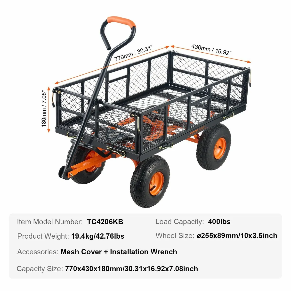 Garden Dump Cart Heavy-duty Metal Yard Carts - Image 2