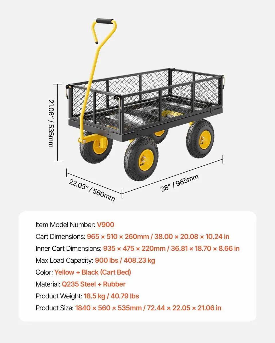 Steel Garden Cart 900lb Capacity Heavy Duty Yard - Image 4
