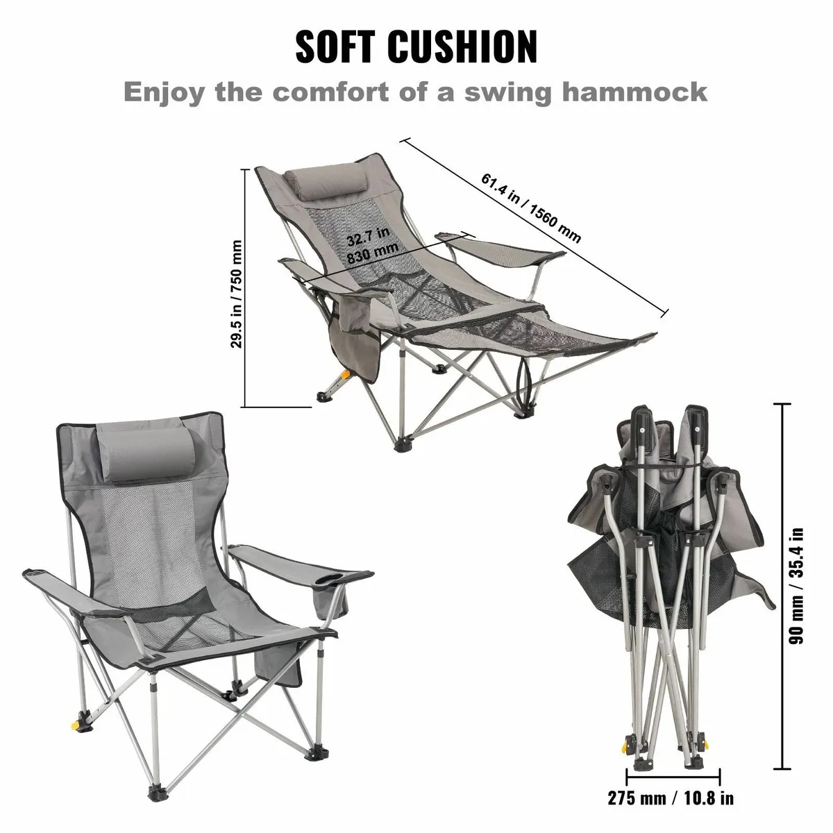 Reclining Camping Chair Folding Chair 330 lbs Load - Image 2