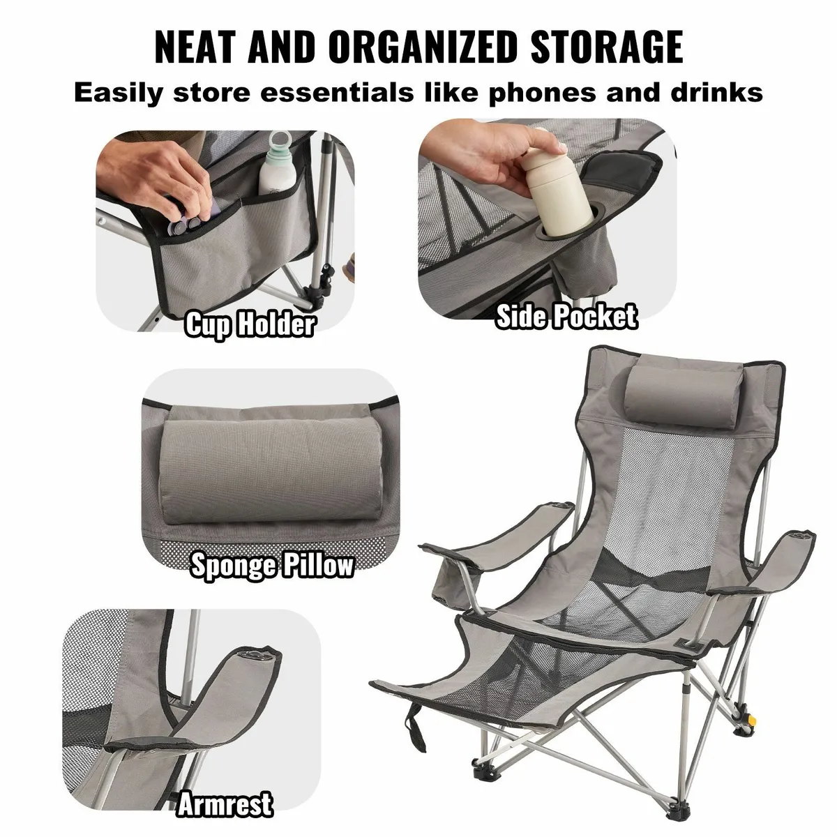 Reclining Camping Chair Folding Chair 330 lbs Load - Image 4