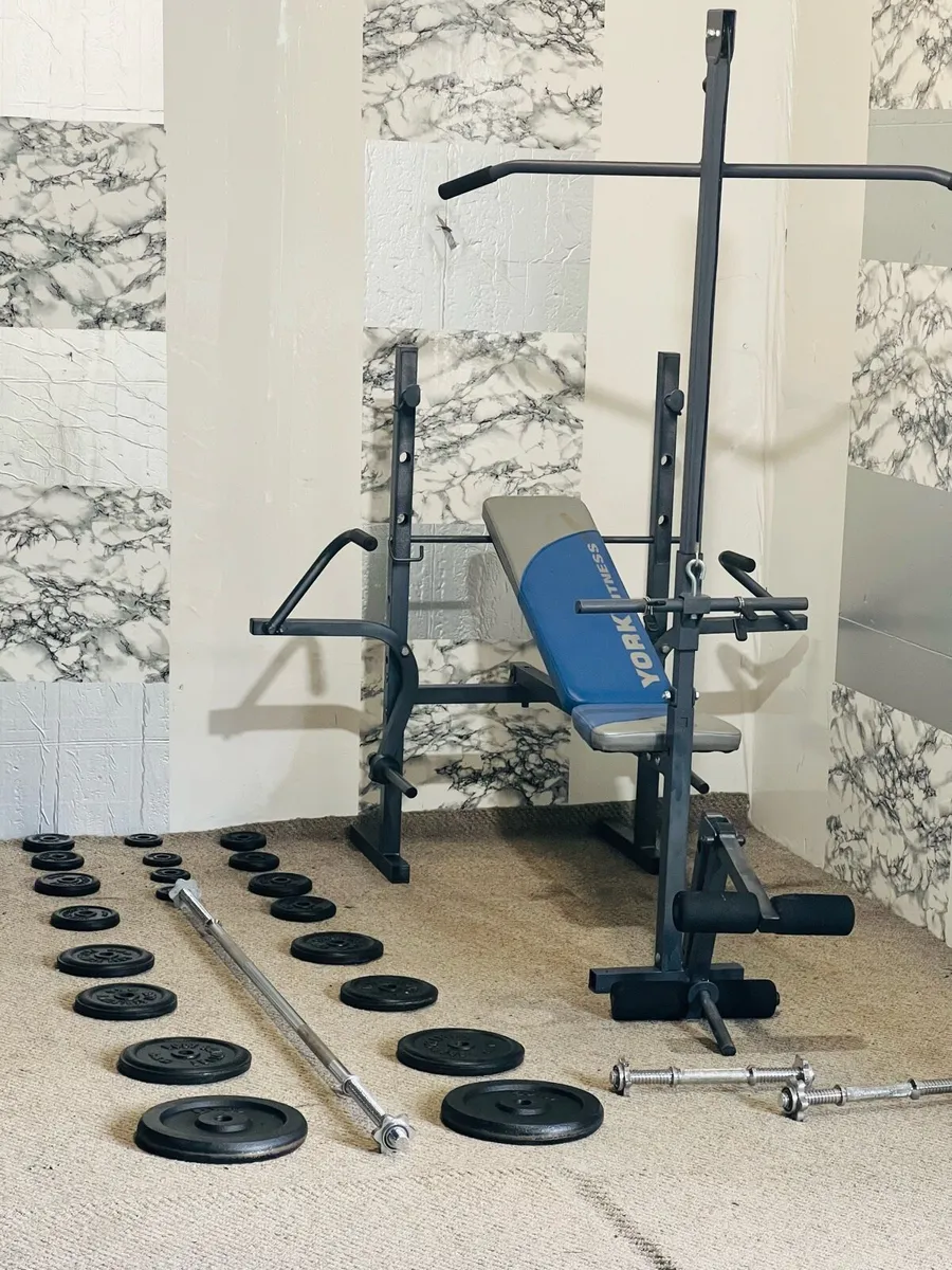 ALL IN ONE WORKOUT SET STEEL WEIGHTS BAR BENCH ++ - Image 1