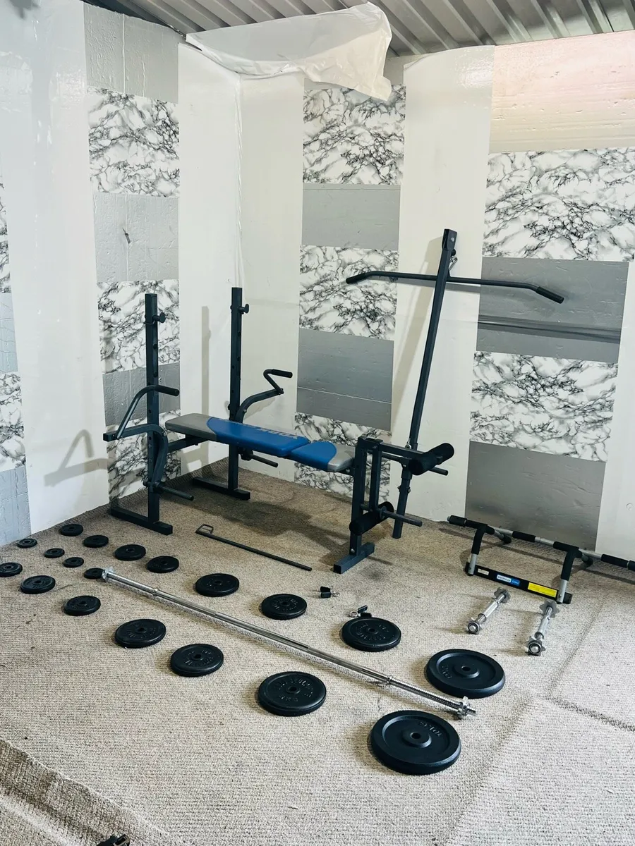 ALL IN ONE WORKOUT SET STEEL WEIGHTS BAR BENCH ++ - Image 2
