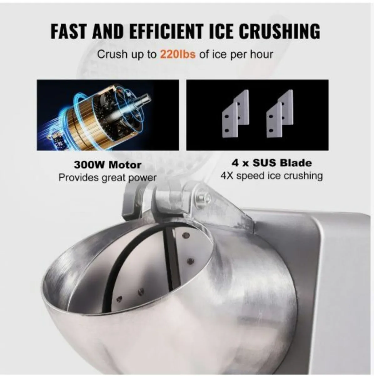 Electric Ice Crusher Machine 220LBS/Hr Snow - Image 3
