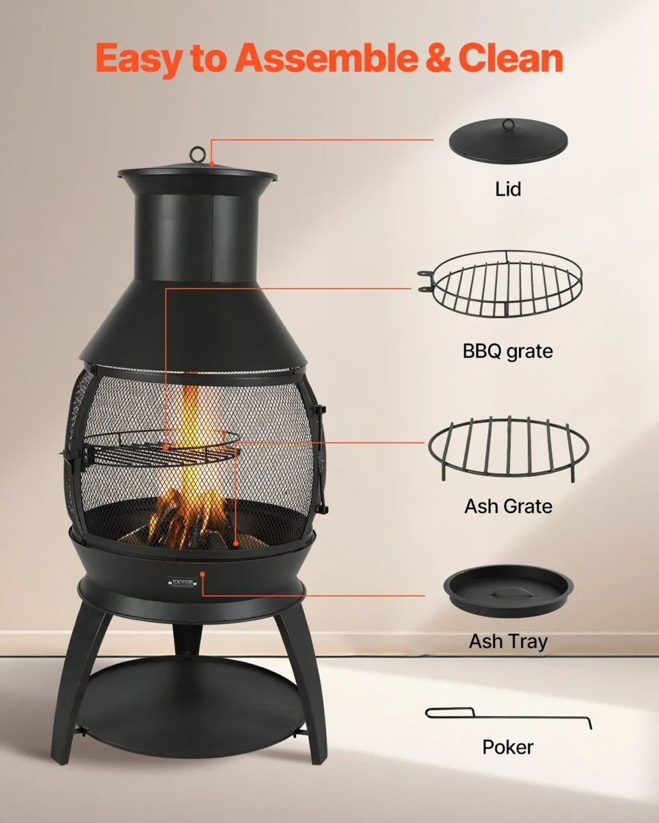 22 Inch Chiminea Outdoor Iron Fireplace with Grill - Image 1