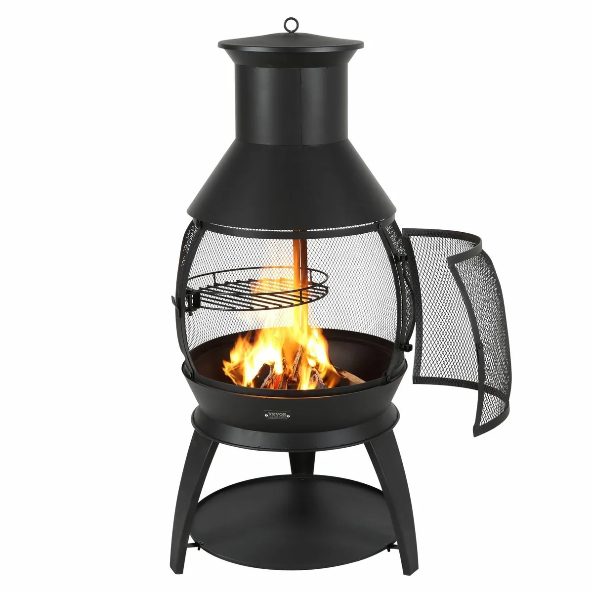 22 Inch Chiminea Outdoor Iron Fireplace with Grill - Image 4