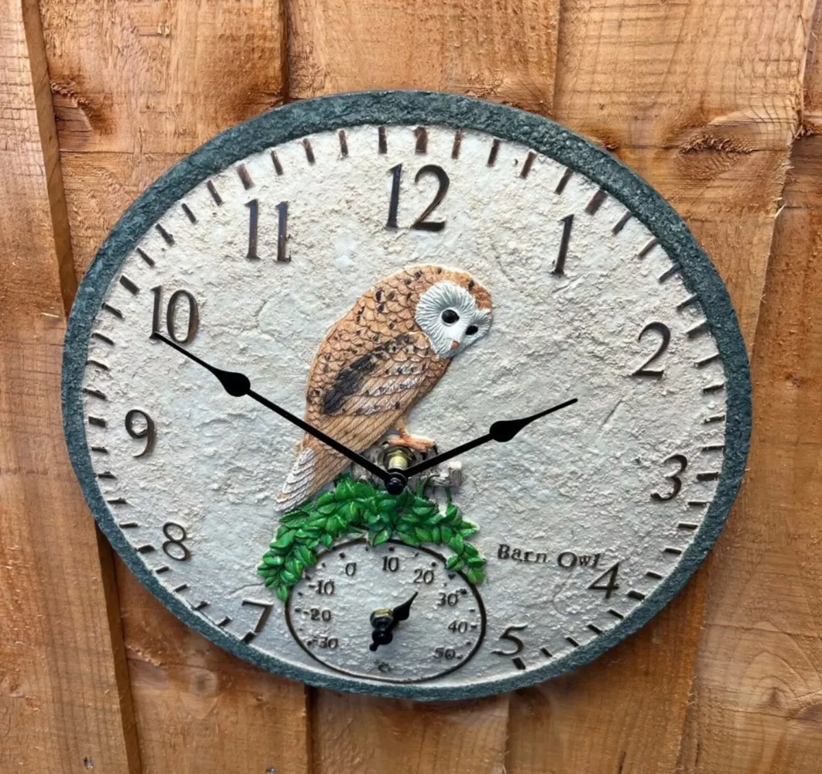 Garden Wall Outdoor Thermometer Clock Owl Design - Image 2