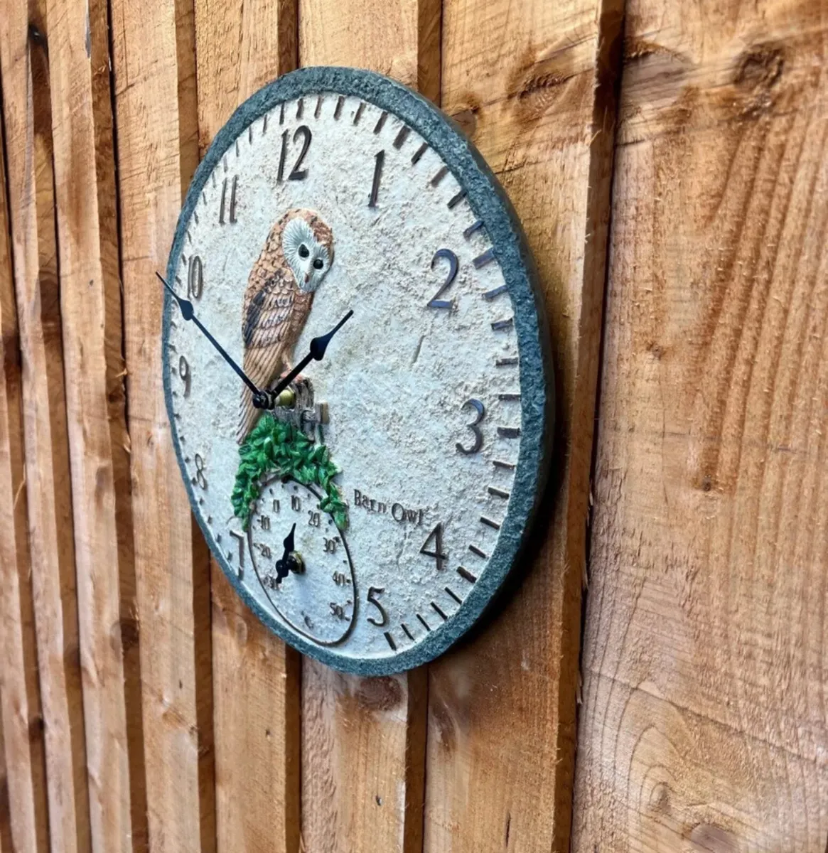 Garden Wall Outdoor Thermometer Clock Owl Design - Image 3