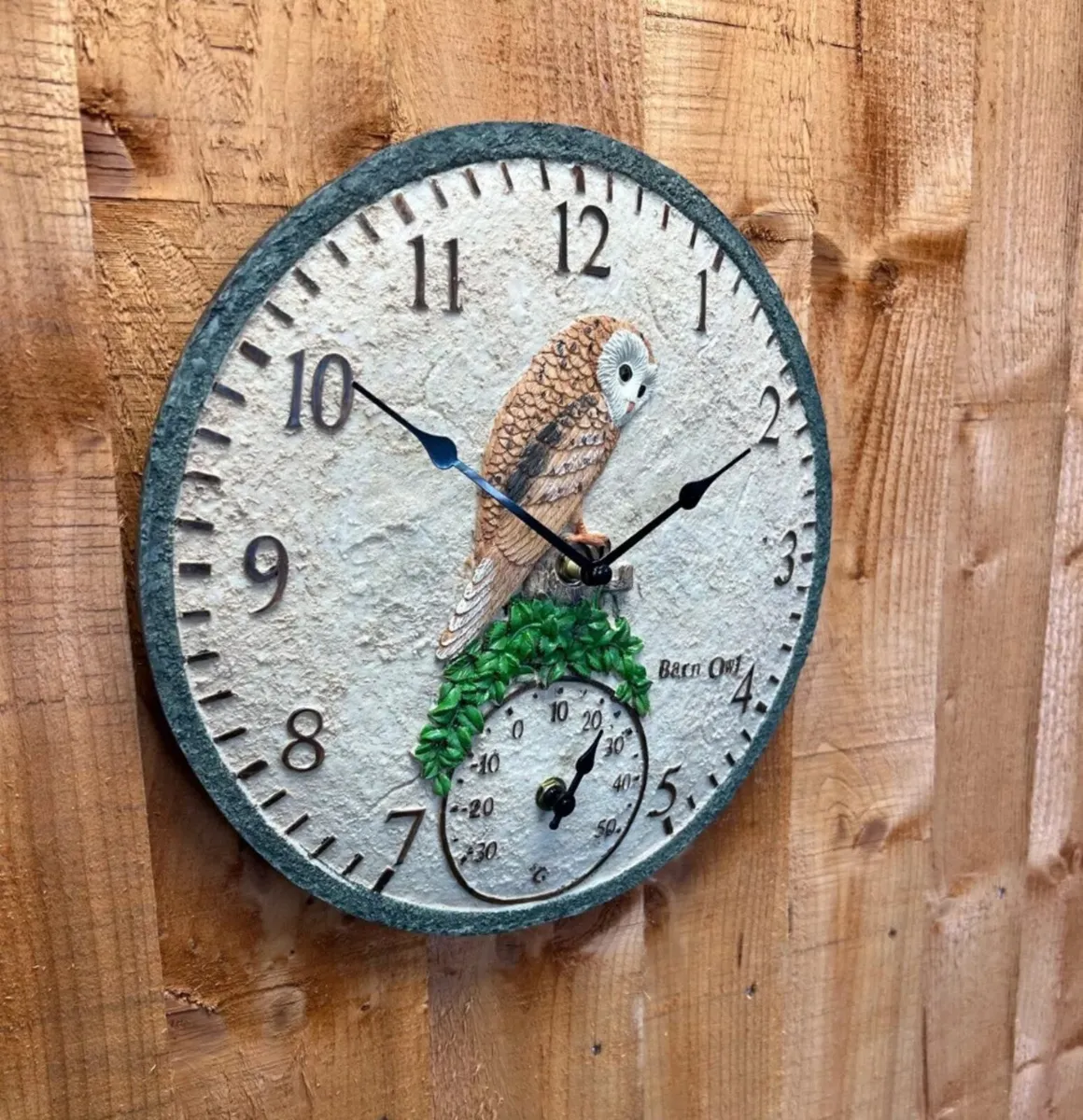Garden Wall Outdoor Thermometer Clock Owl Design - Image 4