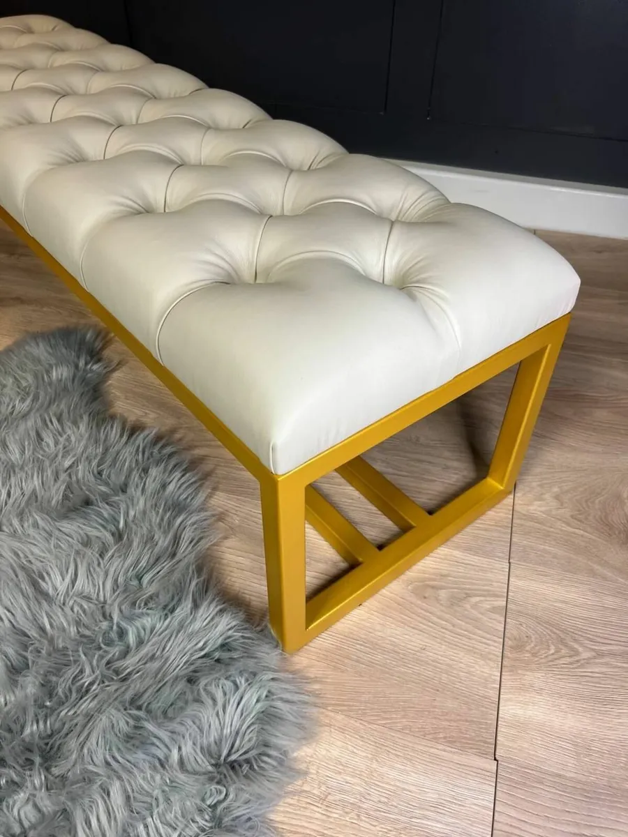 Metal-Framed Bench 140x40cm White Eco Leather - Image 1