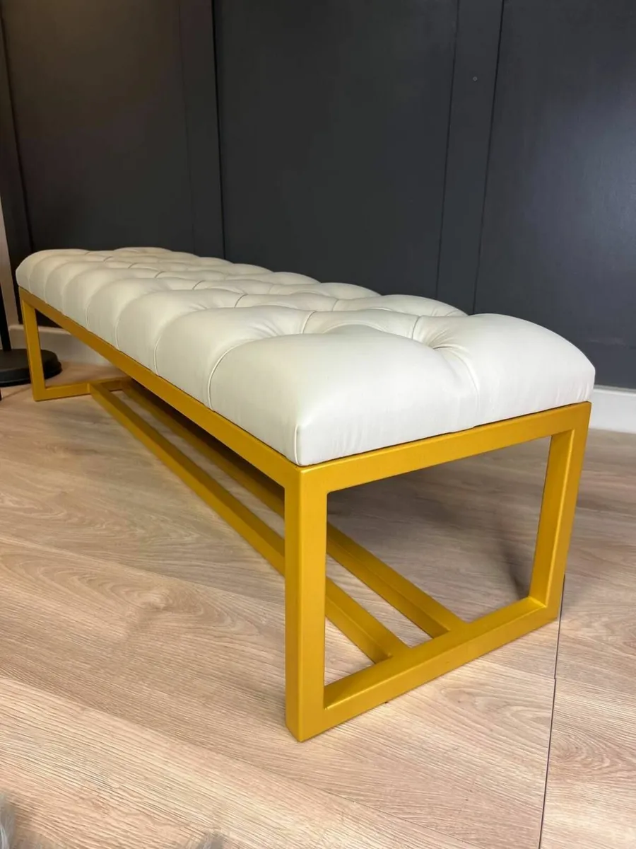 Metal-Framed Bench 140x40cm White Eco Leather - Image 3